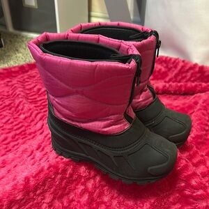Vibrant Pink and Black Insulated Rain & Snow Boots big kids size 3
